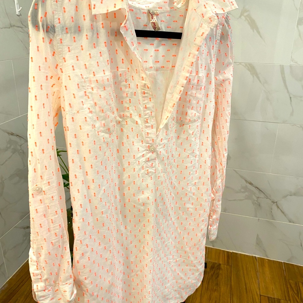 White and neon coral cover up tunic